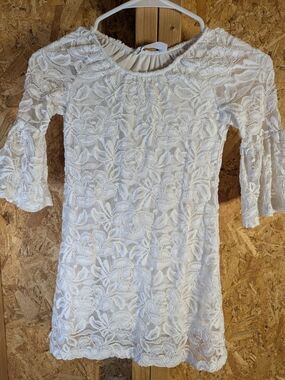 White Lace Off-Shoulder Mini Dress with Flared Sleeves